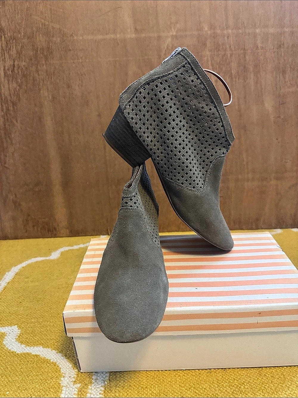 Gray Perforated Ankle Booties Like New - Picture 4 of 4